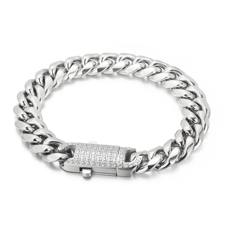 Fashion Street Hip-Hop Style Diamond Set Titanium Bracelet For Men Fashion Street Hip-Hop Style Diamond Set Titanium Bracelet For Men