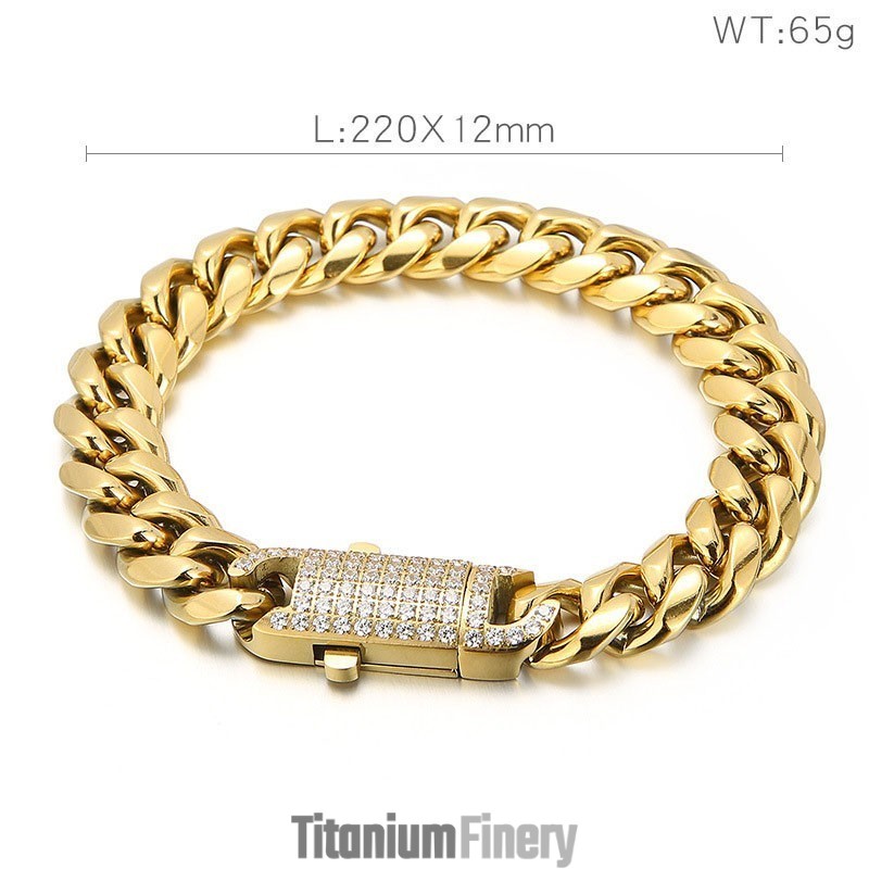 Hip Hop Style Studded Titanium Bracelet For Men