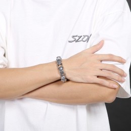 Fashion Chic Floral Skull Men's Titanium Bracelet