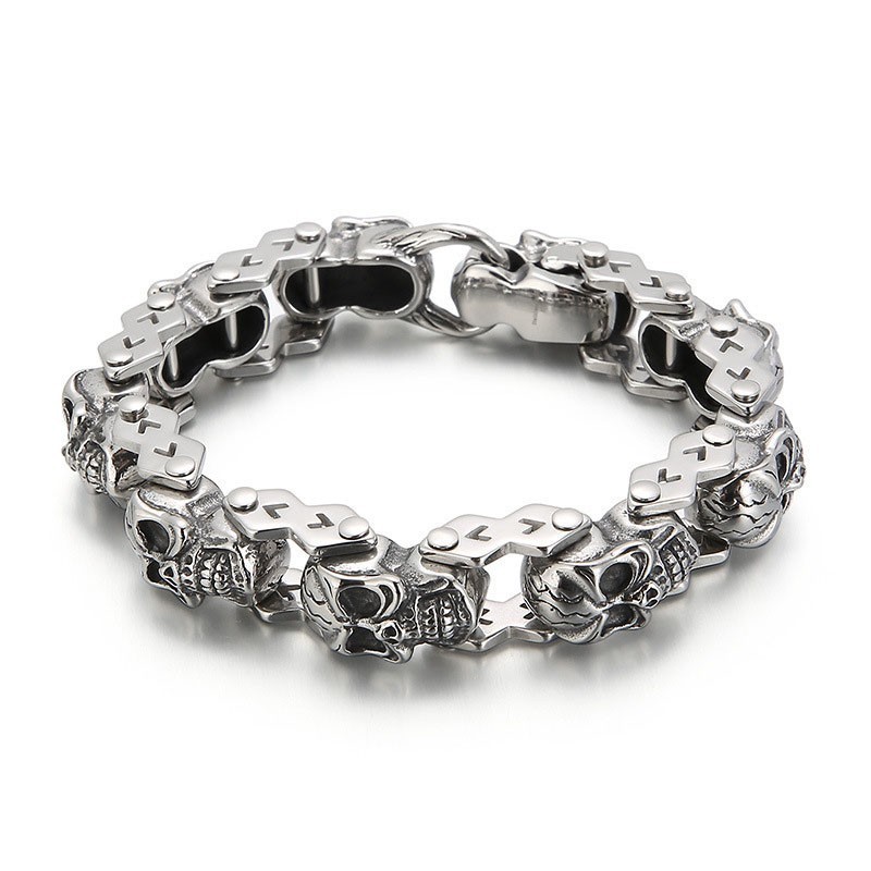Fashion Chic Floral Skull Men's Titanium Bracelet