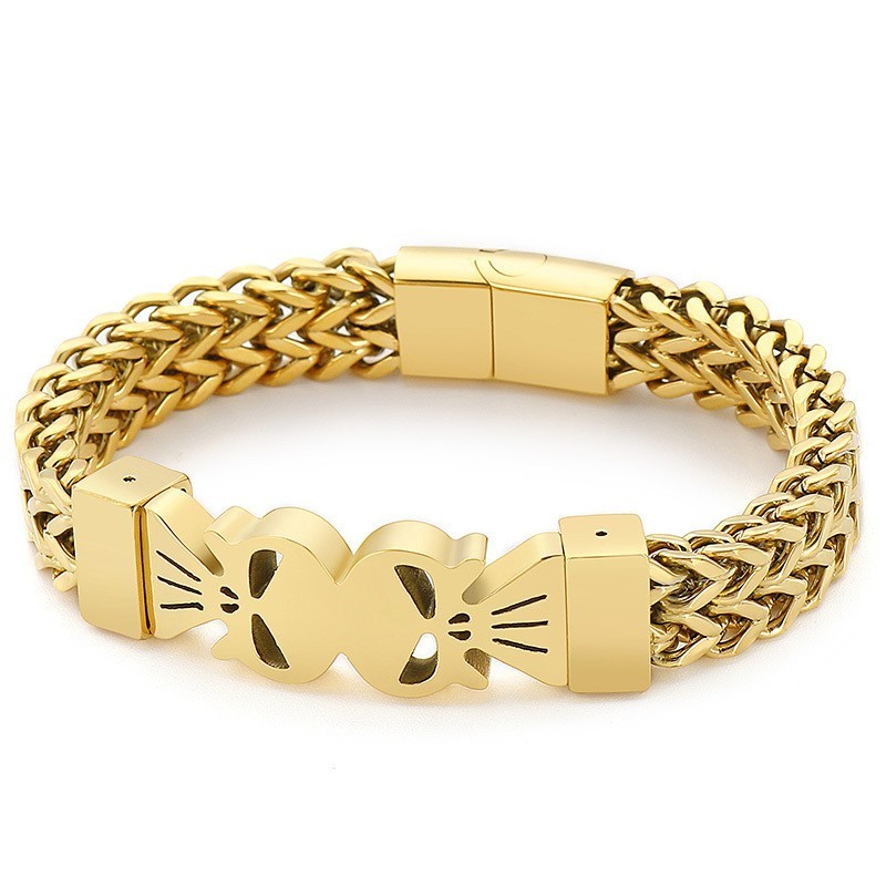 Fashion Hip-Hop Style Double Skull Men's Titanium Woven Bracelet
