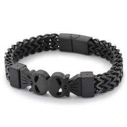 Fashion Hip-Hop Style Double Skull Men's Titanium Woven Bracelet
