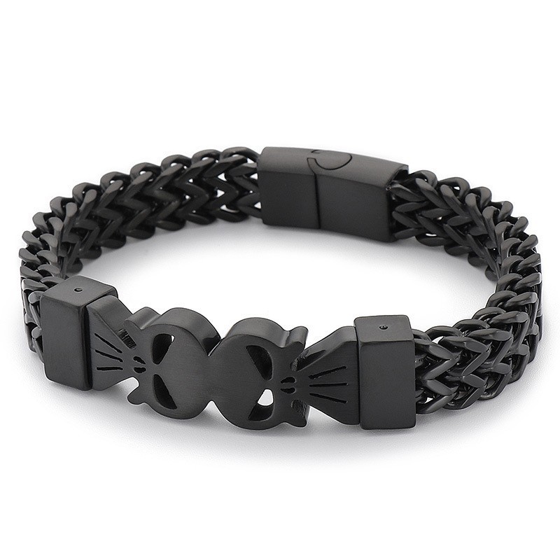 Fashion Hip-Hop Style Double Skull Men's Titanium Woven Bracelet