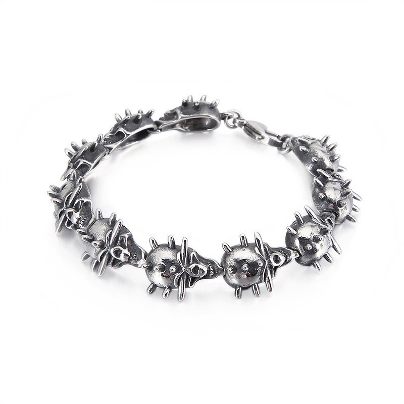 Exaggerated Chic Circle Skull Men's Titanium Bracelet