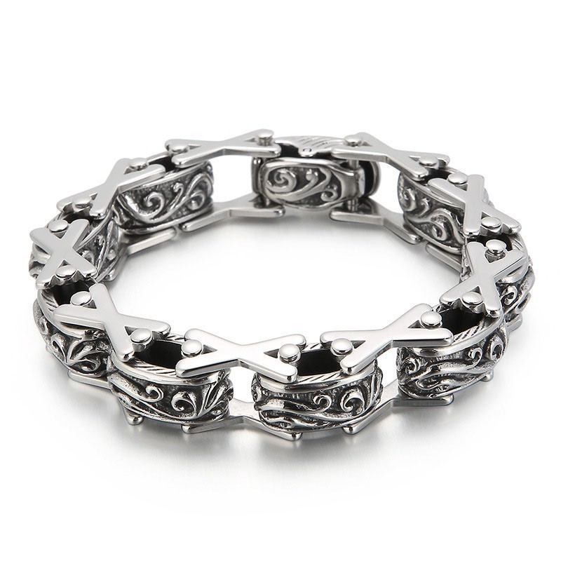 Cool Floral X-Shaped Hollow Titanium Bracelet For Men Cool Floral X-Shaped Hollow Titanium Bracelet For Men