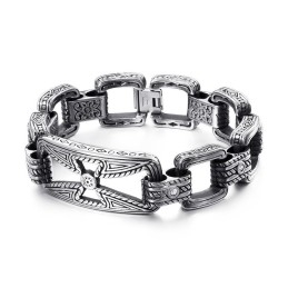 Cool Cross Floral Hollow Titanium Bracelet For Men