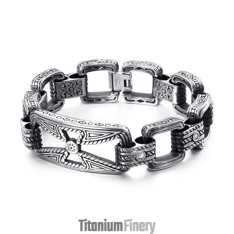 Cool Cross Floral Hollow Titanium Bracelet For Men Cool Cross Floral Hollow Titanium Bracelet For Men