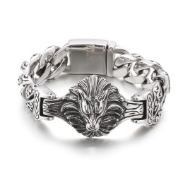 Wolf Head Floral Titanium Bracelet For Men