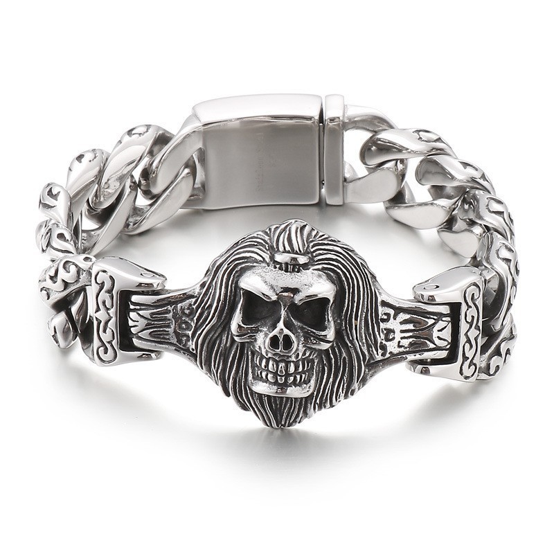 Skull Head Flower Titanium Bracelet For Men Skull Head Flower Titanium Bracelet For Men