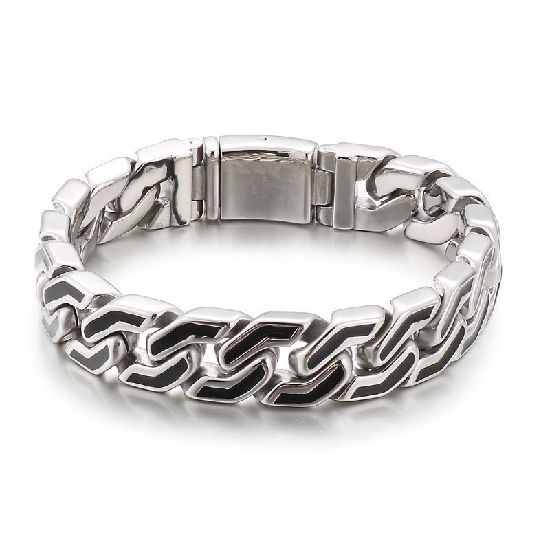 Fashion Black Stripes Chic Style Titanium Bracelet For Men