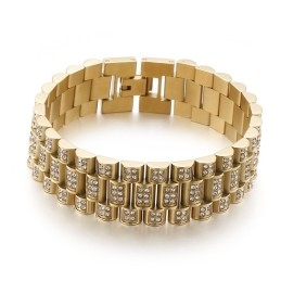 American Hiphop Tank Diamond Set Men's Hip Hop Titanium Bracelet