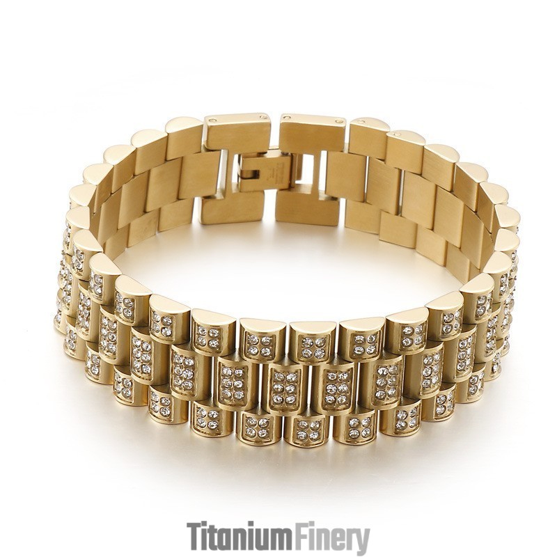 American Hiphop Tank Diamond Set Men's Hip Hop Titanium Bracelet