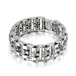 Cool Men's Wolf Head Biker Titanium Bracelet