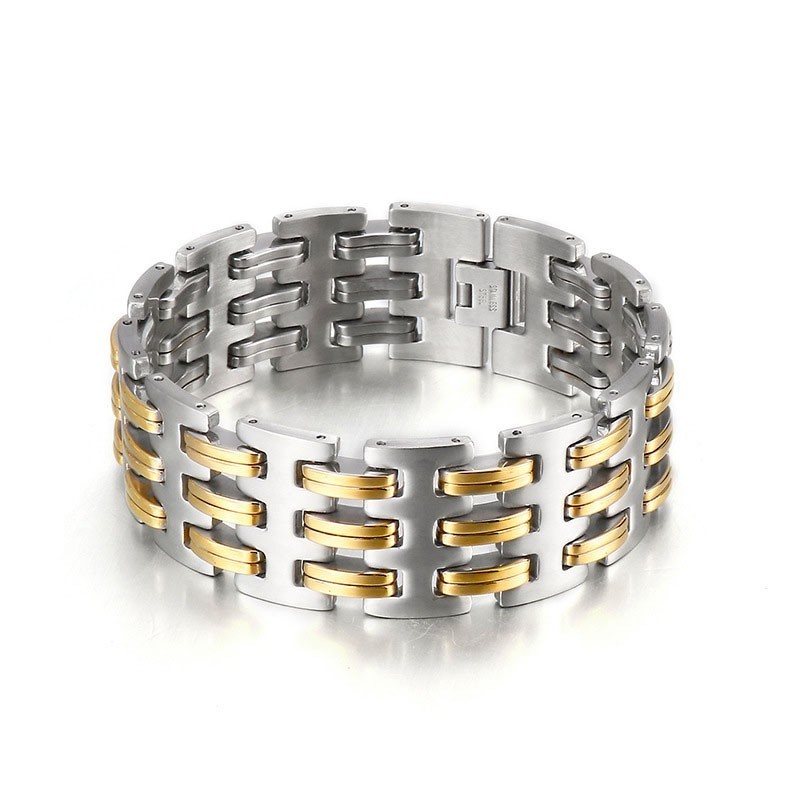 Fashion Men's Titanium Bracelet With Gold Interlocking Fashion Men's Titanium Bracelet With Gold Interlocking
