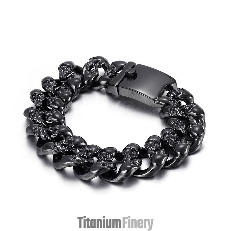 Cool Double Skull Men's Titanium Bracelet Cool Double Skull Men's Titanium Bracelet