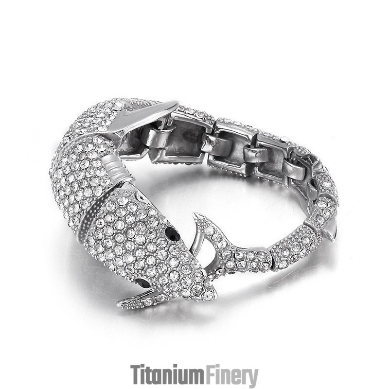 Fashion Dolphin Men's Titanium Bracelet With Diamonds Fashion Dolphin Men's Titanium Bracelet With Diamonds