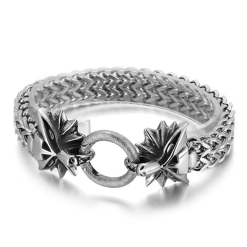 Popular Cool Double Animal Head Braided Titanium Bracelet For Men Popular Cool Double Animal Head Braided Titanium Bracelet For Men