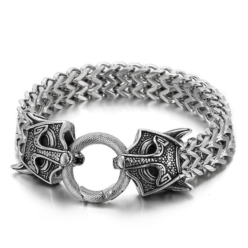 Popular Cool Double Animal Head Braided Men's Titanium Bracelet
