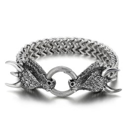 Popular Cool Double Animal Head Braided Men's Titanium Bracelet