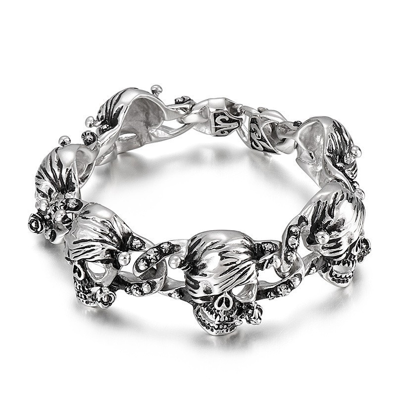 Popular Blackened Skull Men's Titanium Bracelet