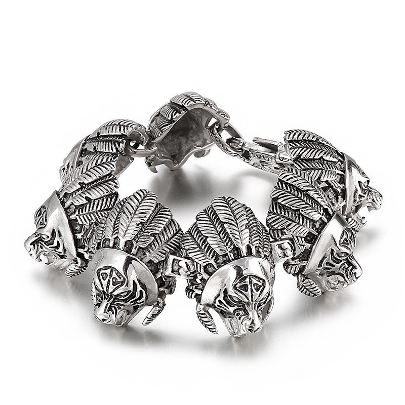 Cool General Warrior Head Titanium Bracelet For Men