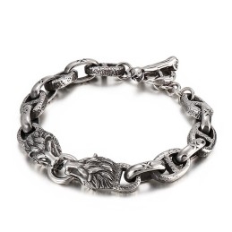 Fashion Titanium Day Word Chain Lion Head Men's Bracelet Stage Accessories