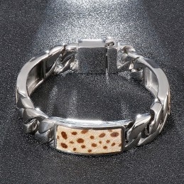 Tide Men's Fashion Hand Jewelry Flower Leopard Print Button Titanium Bracelet