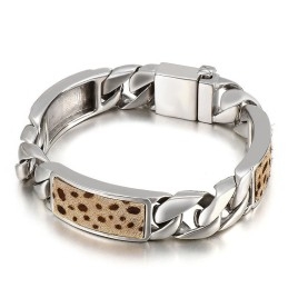 Tide Men's Fashion Hand Jewelry Flower Leopard Print Button Titanium Bracelet