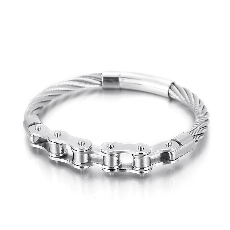 Chic Style Titanium Men And Women Biker Chain Splicing Bracelet