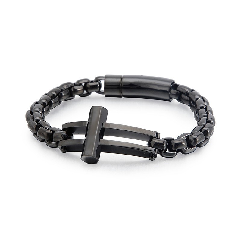 Crucifix Square Black Titanium Chain Bracelet Crucifix Square Black Titanium Chain Bracelet