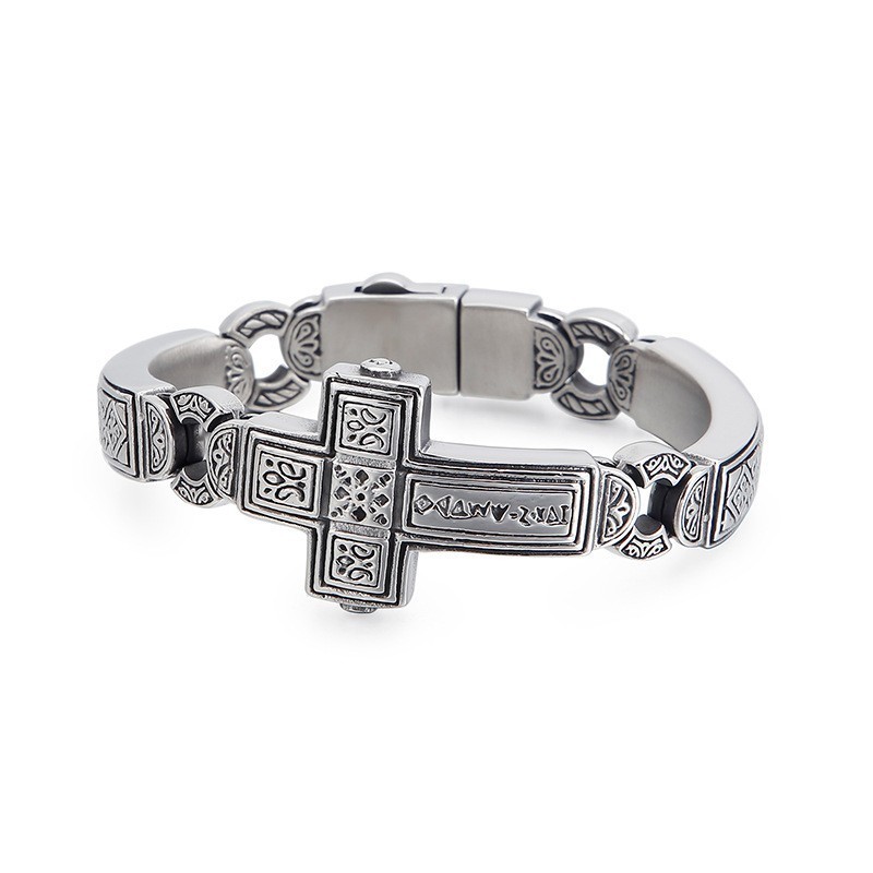 Chic Men's Bent Cross Titanium Bracelet