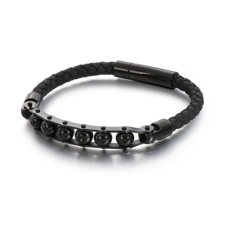 Fashion Round Beads Men's Braided Leather Bracelets Fashion Round Beads Men's Braided Leather Bracelets
