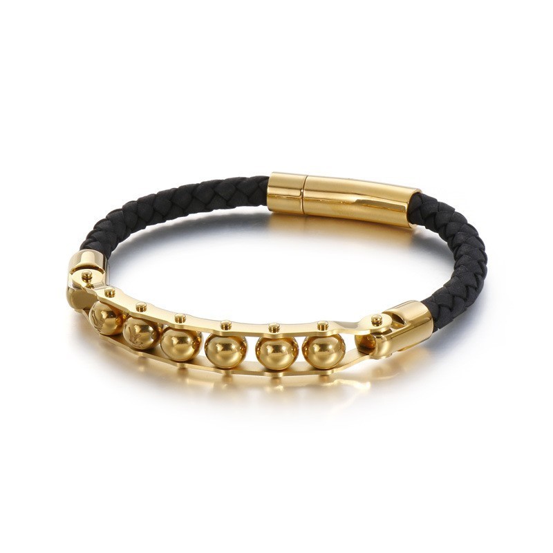 Fashion Round Beads Men's Braided Leather Bracelet Fashion Round Beads Men's Braided Leather Bracelet