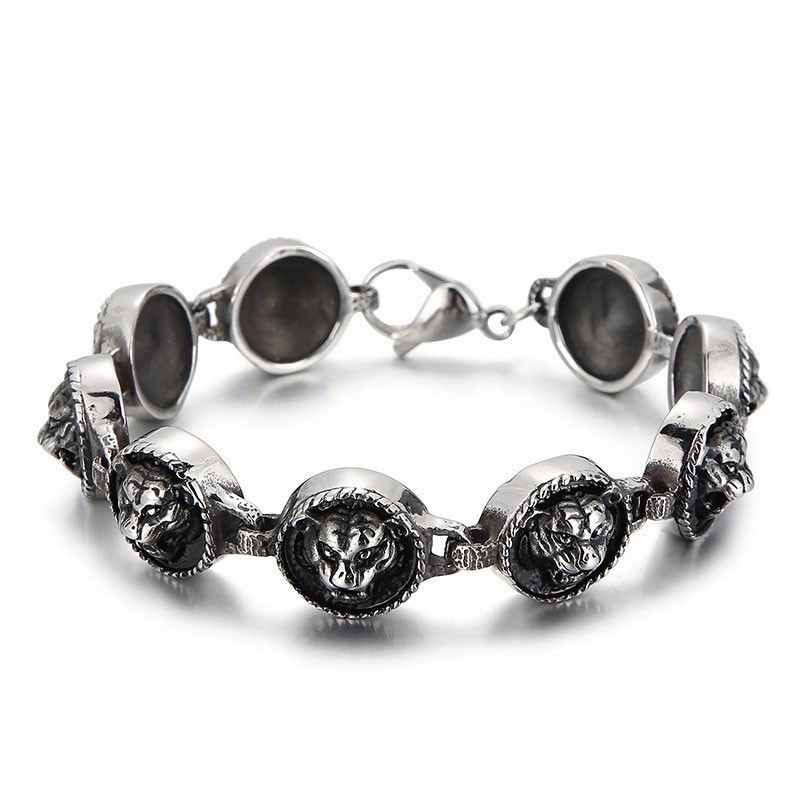 Cool Hip-Hop Style Tiger Head Round Titanium Bracelet For Men Cool Hip-Hop Style Tiger Head Round Titanium Bracelet For Men