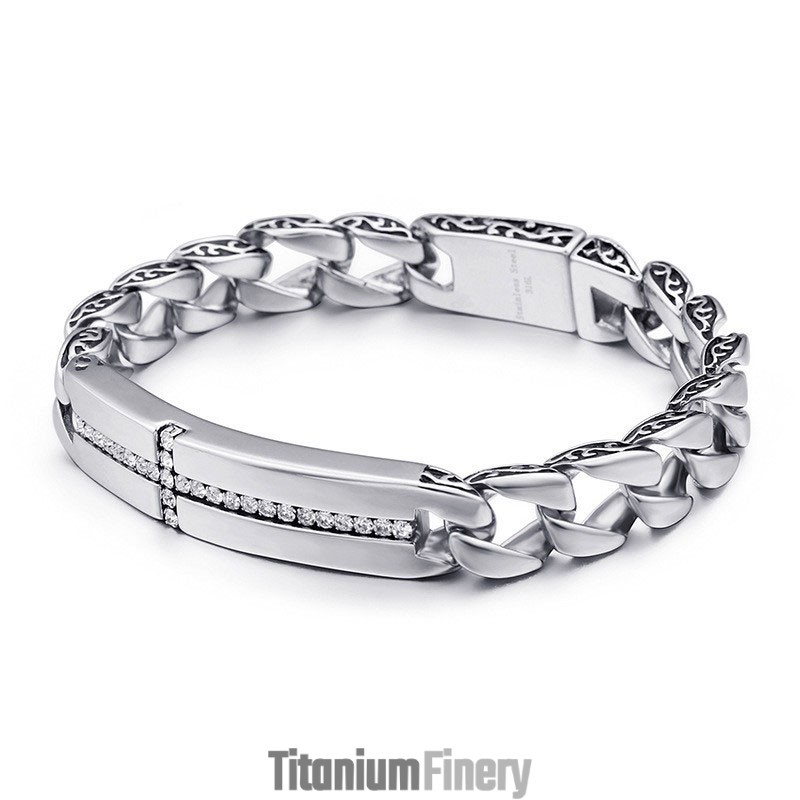 Titanium Cross With Diamonds Bracelet For Men Titanium Vintage Jewelry Titanium Cross With Diamonds Bracelet For Men Titanium Vintage Jewelry