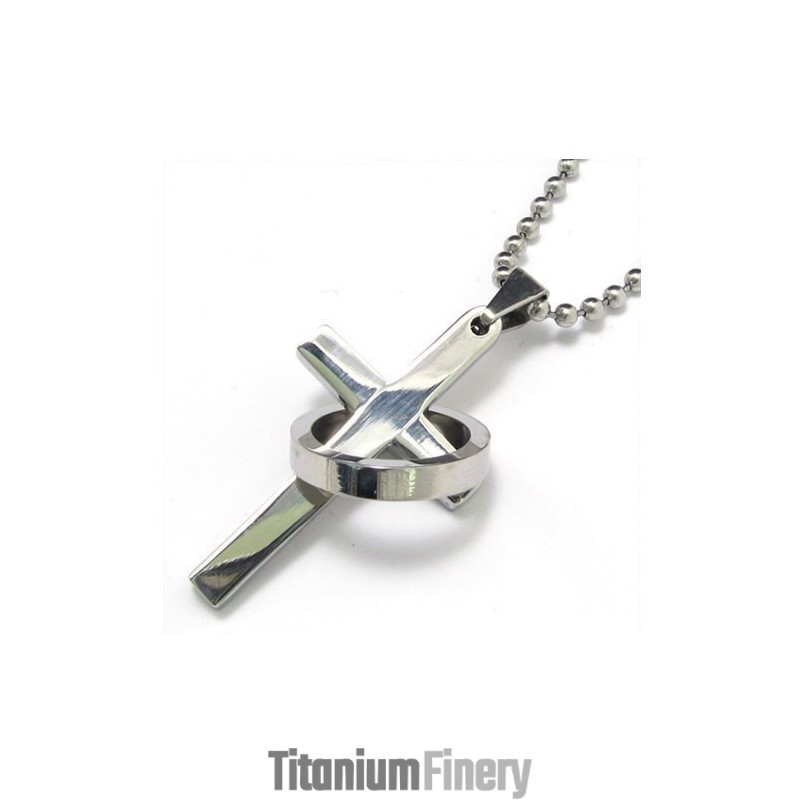 Men's Pure Titanium Cross Necklace Pendant Chain (New)