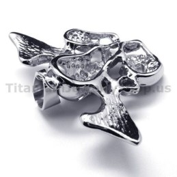 Pure Titanium Three Skull Design Pendant With Wings - Free Chain