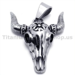 Vintage Native American Titanium Buffalo Skull Pendant - Free Chain