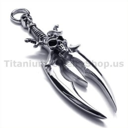 Sword Skull Design Titanium Pendant - Free Chain