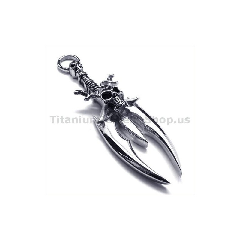 Sword Skull Design Titanium Pendant - Free Chain