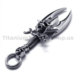 Sword Skull Design Titanium Pendant - Free Chain