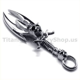 Sword Skull Design Titanium Pendant - Free Chain