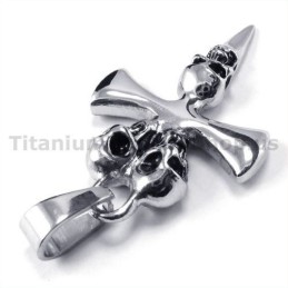 Pure Titanium Skull Design Cross Pendant - Free Chain
