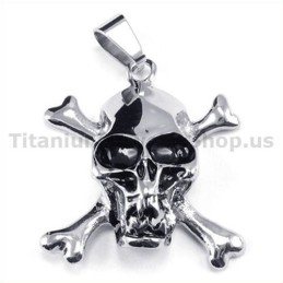 Titanium Crossed Boned Skull Pendant - Free Chain