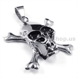 Titanium Crossed Boned Skull Pendant - Free Chain