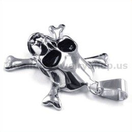 Titanium Crossed Boned Skull Pendant - Free Chain