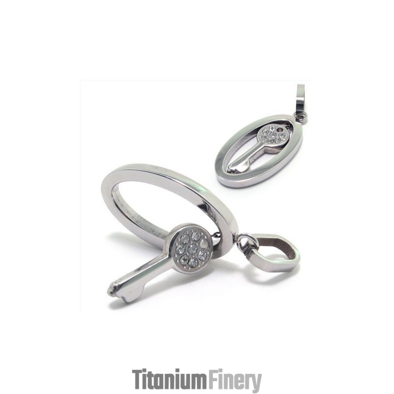 Fashion Silver Color Titanium Key Diamond Necklace Pendant