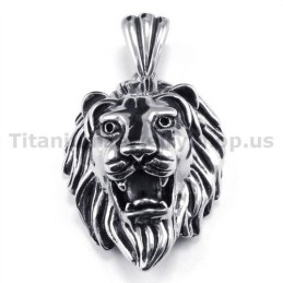 Titanium Lion Head Pendant - Free Chain