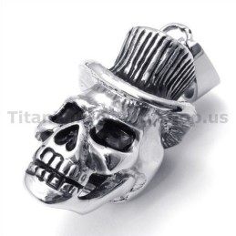 Titanium Skull Design Pendant With Hat - Free Chain
