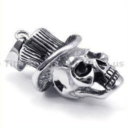Titanium Skull Design Pendant With Hat - Free Chain